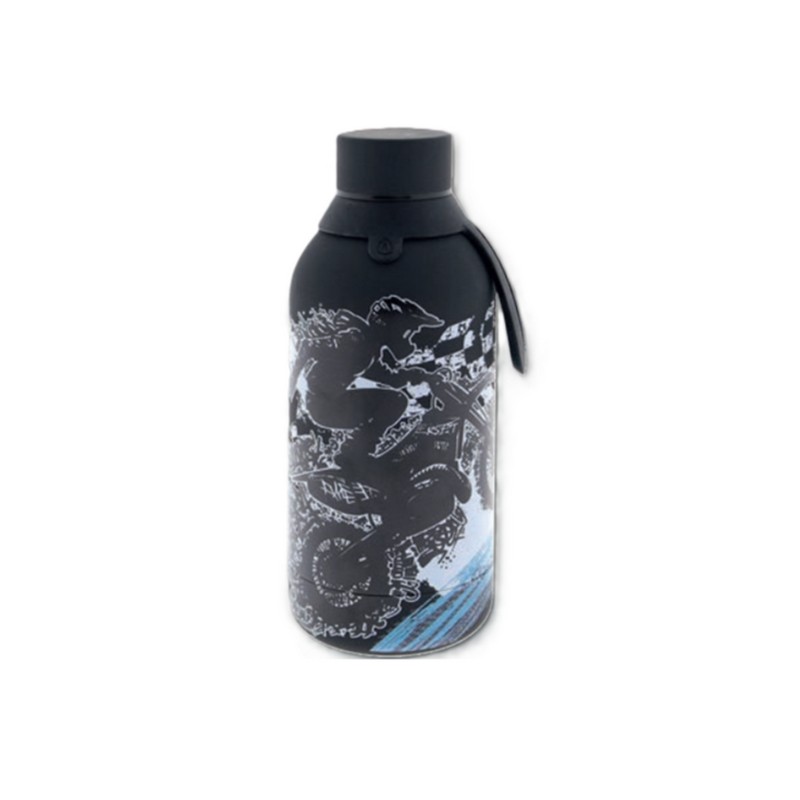 Borraccia termica nera decorata a tema motociclismo in acciaio inox doppia parete da 500 ml